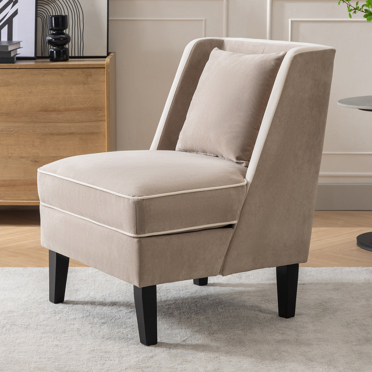 Velvet Wingback Accent Chair – Tan & Cream