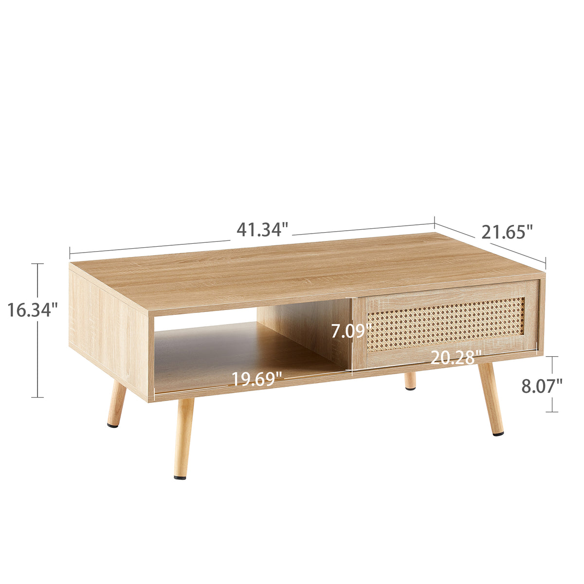 Rattan Coffee Table with Sliding Door Storage