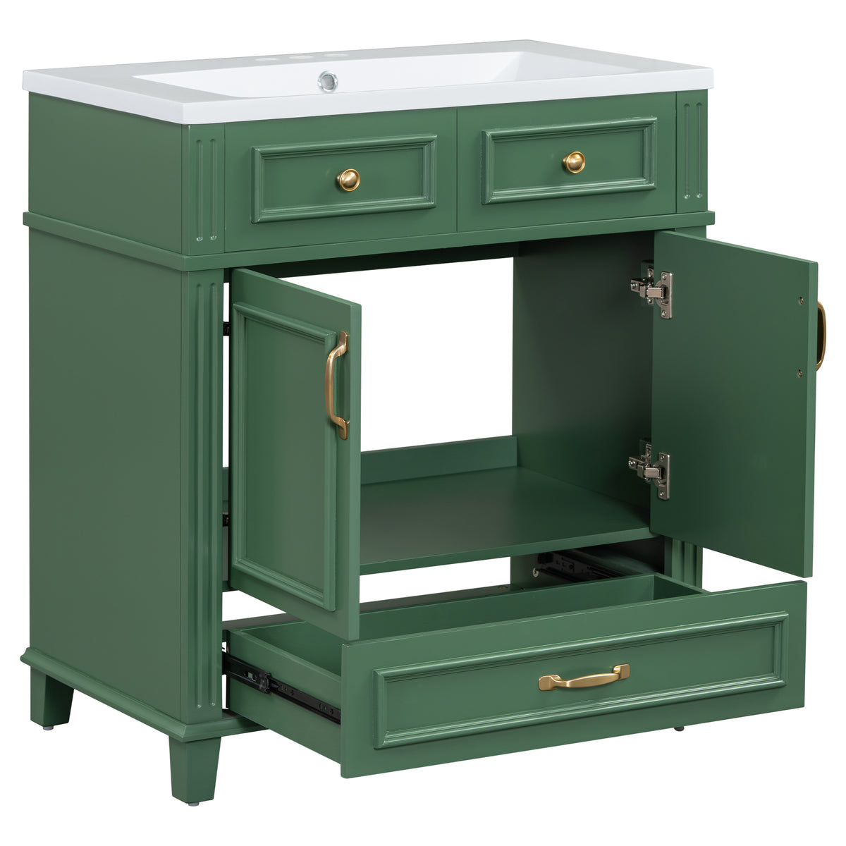 30-Inch Solid Wood Bathroom Vanity with Sink Green