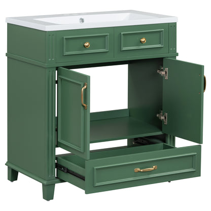 30-Inch Solid Wood Bathroom Vanity with Sink Green