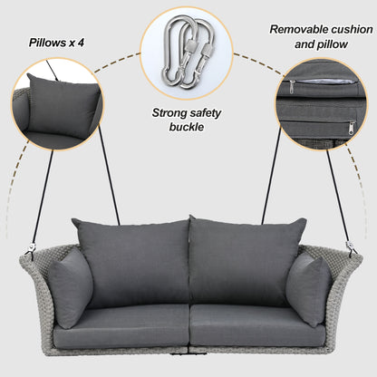 Hanging Swing Chair with Ropes Wicker Cushion