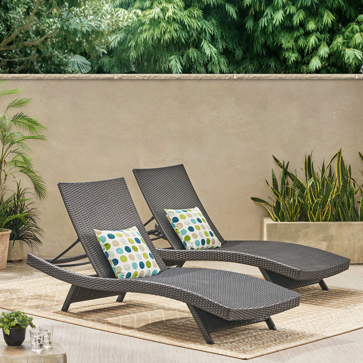 PE Wicker Chaise Lounge Gray