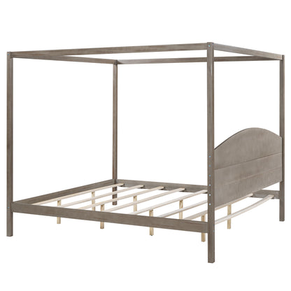 Canopy Platform Bed with Headboard Brown Wash