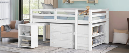 Full Loft Bed with Rolling Desk White