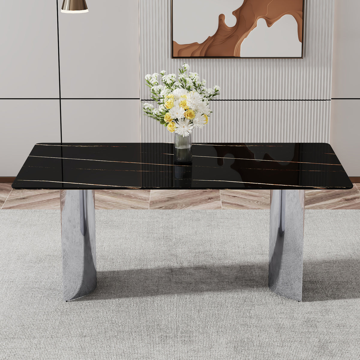 Modern Glass Dining Table Silver Base