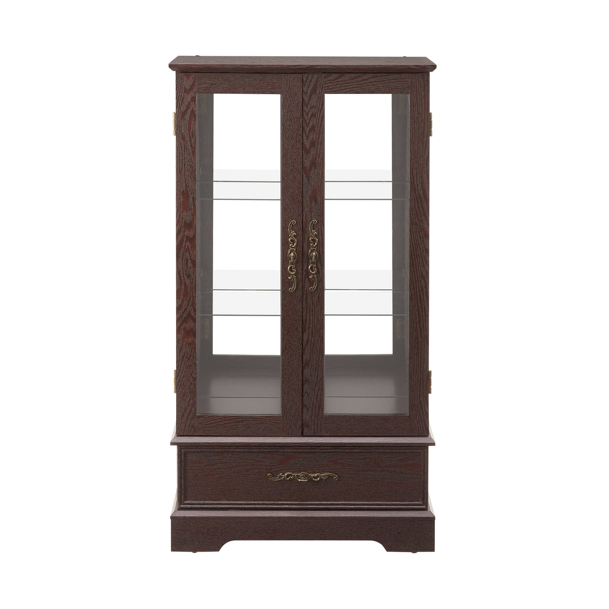 Light Oak Display Cabinet with Glass Frame and Drawer