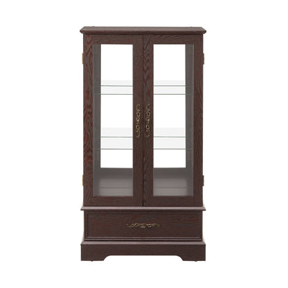 Light Oak Display Cabinet with Glass Frame and Drawer