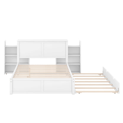 Full Storage Platform Bed with Trundle White