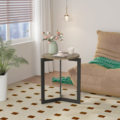 Round Metal Frame Side Table Brown Finish