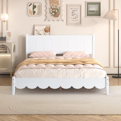 Queen Platform Bed with Rectangular Headboard White