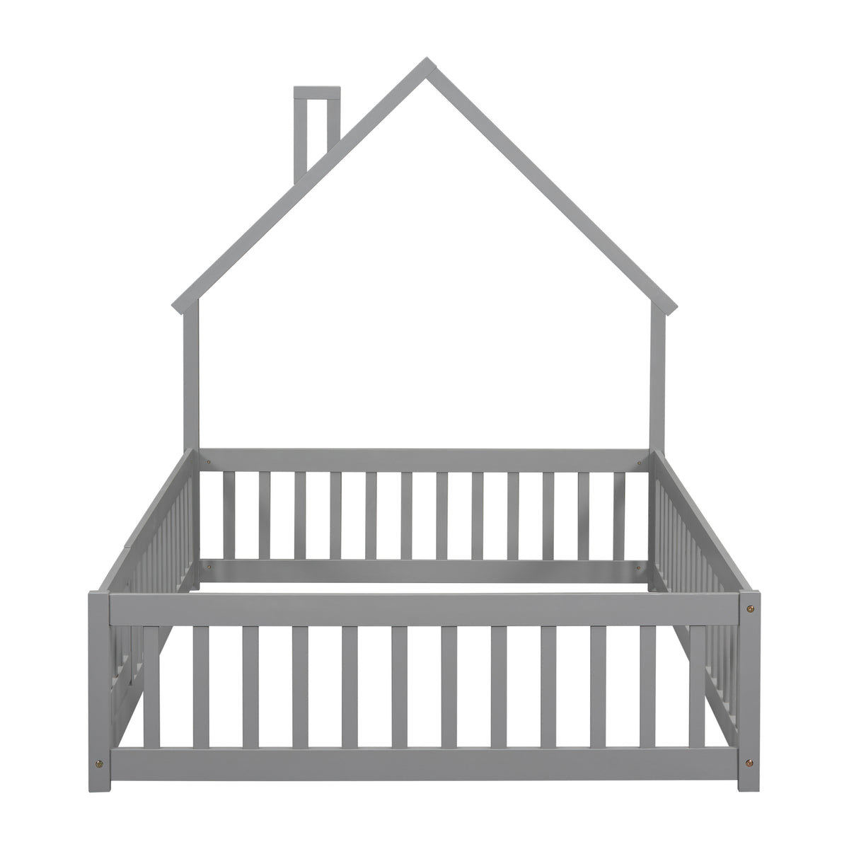House Frame Bed with Fence Gray