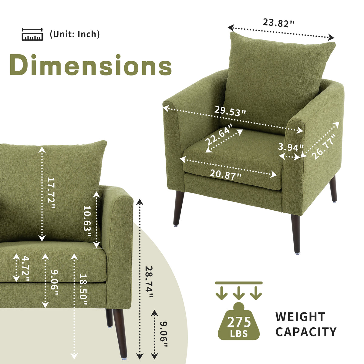 Barrel Accent Chair with Wooden Legs Olive