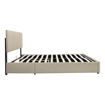Full Storage Platform Bed Beige
