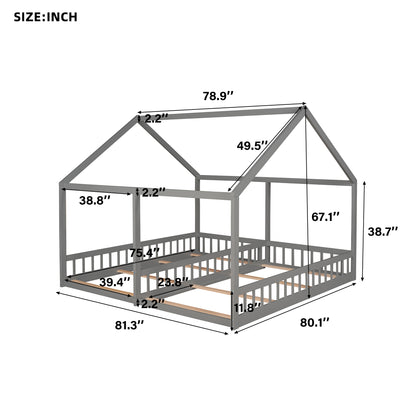 Twin House Platform Bed Gray