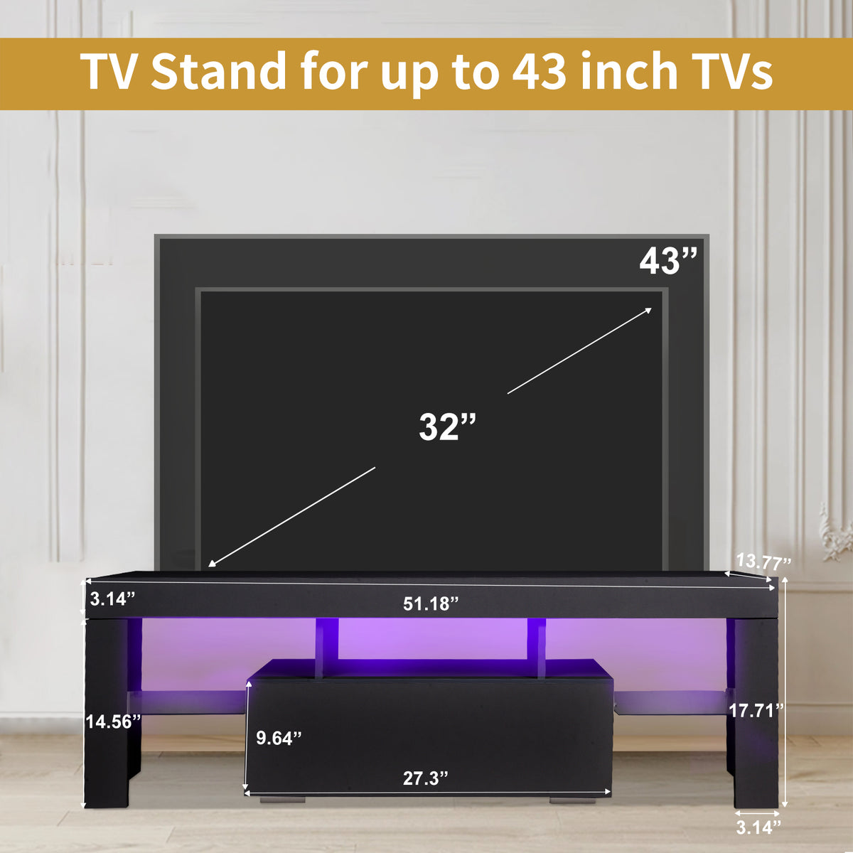 Modern TV Console with LED Storage Gray