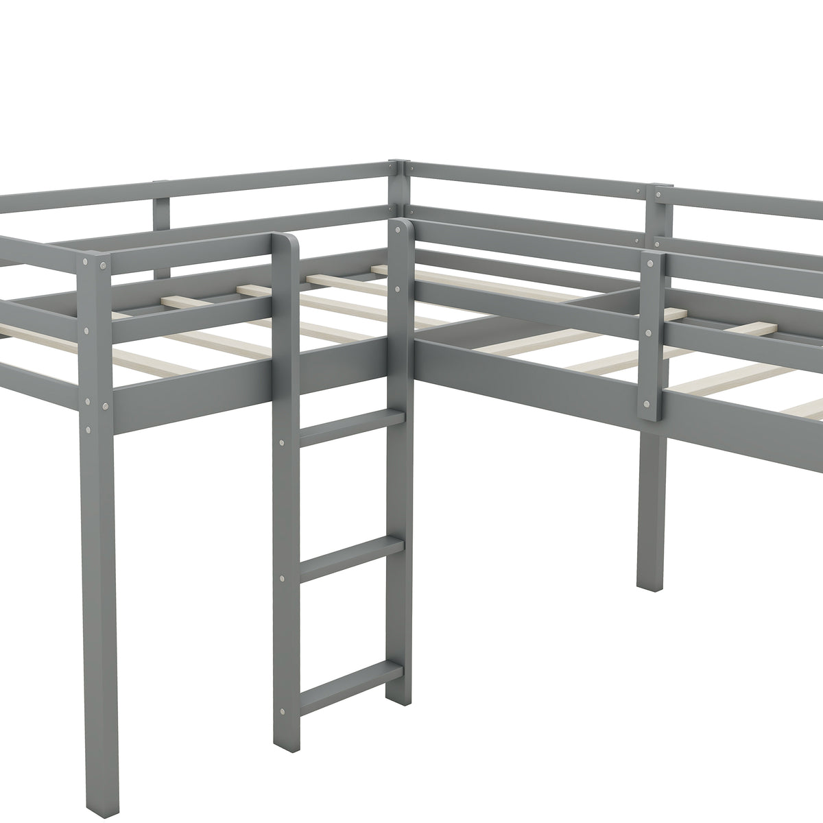 L-Shaped Twin Loft Bed with Slide Gray
