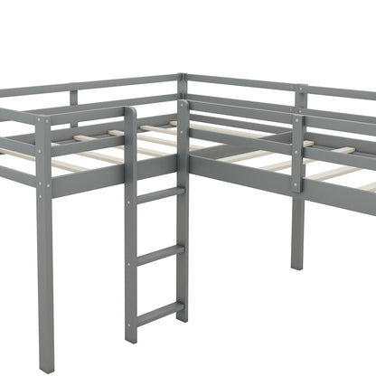 L-Shaped Twin Loft Bed with Slide Gray