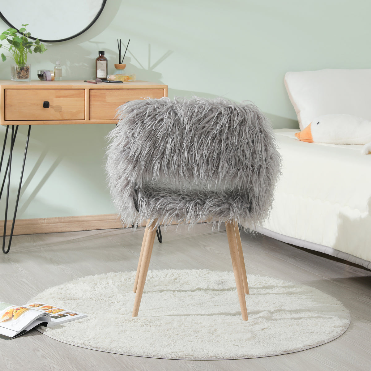 Grey Velvet Dining Chair with Metal Legs