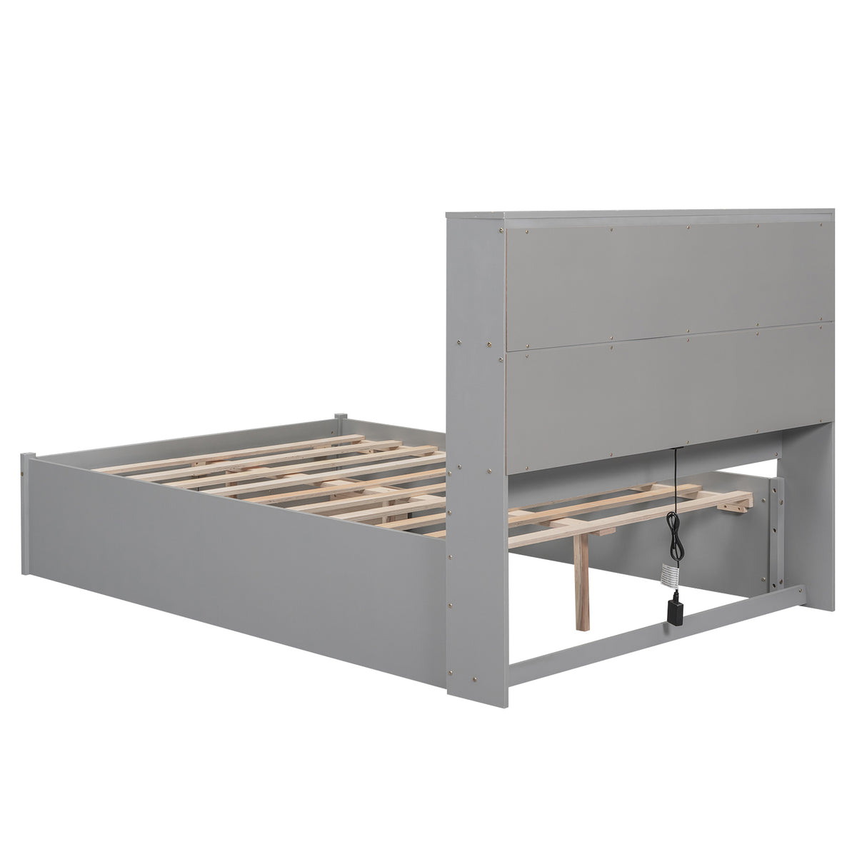 Full Platform Bed with Headboard and Drawers Gray