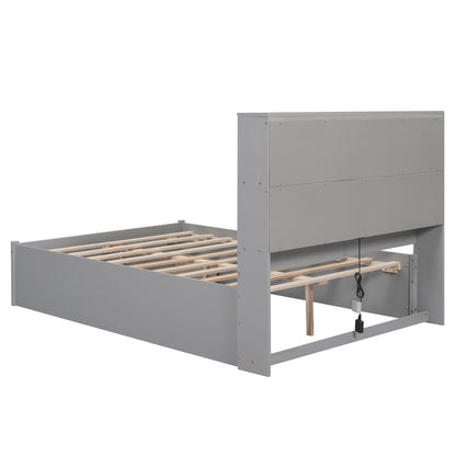 Full Platform Bed with Headboard and Drawers Gray