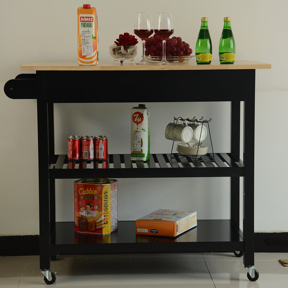 Mobile Kitchen Island with Rubber Wood Top