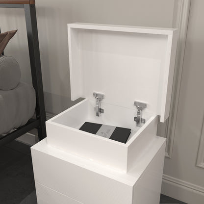 White LED Nightstand with Storage Drawers