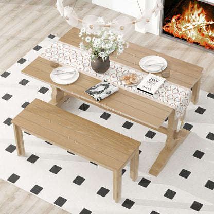 Retro Dining Set (3 pcs) – Natural Wood