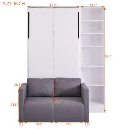 Murphy Bed with Sofa and Shelves White