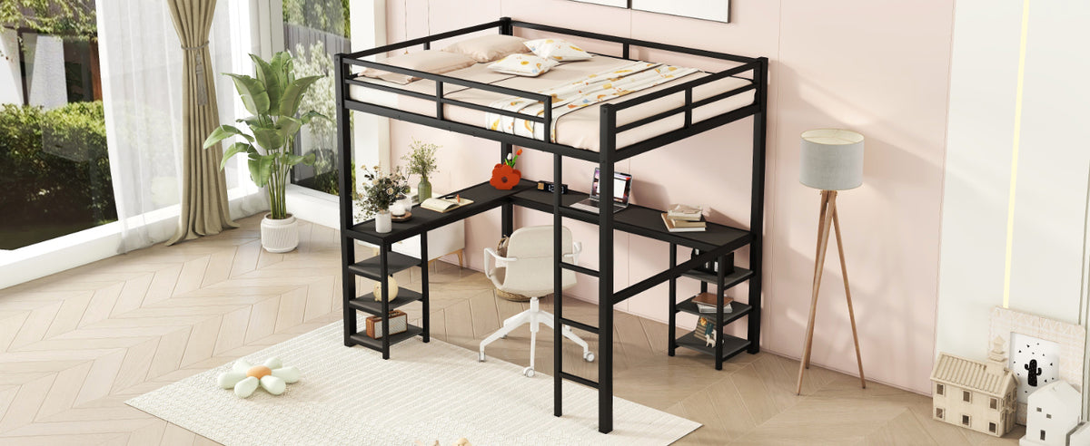 Loft Bed with Ladder and Guardrail Black
