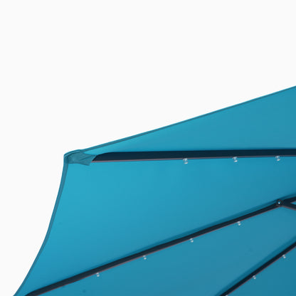 Blue 10ft Solar LED Patio Umbrella – 32 Lights with Crank & Tilt System