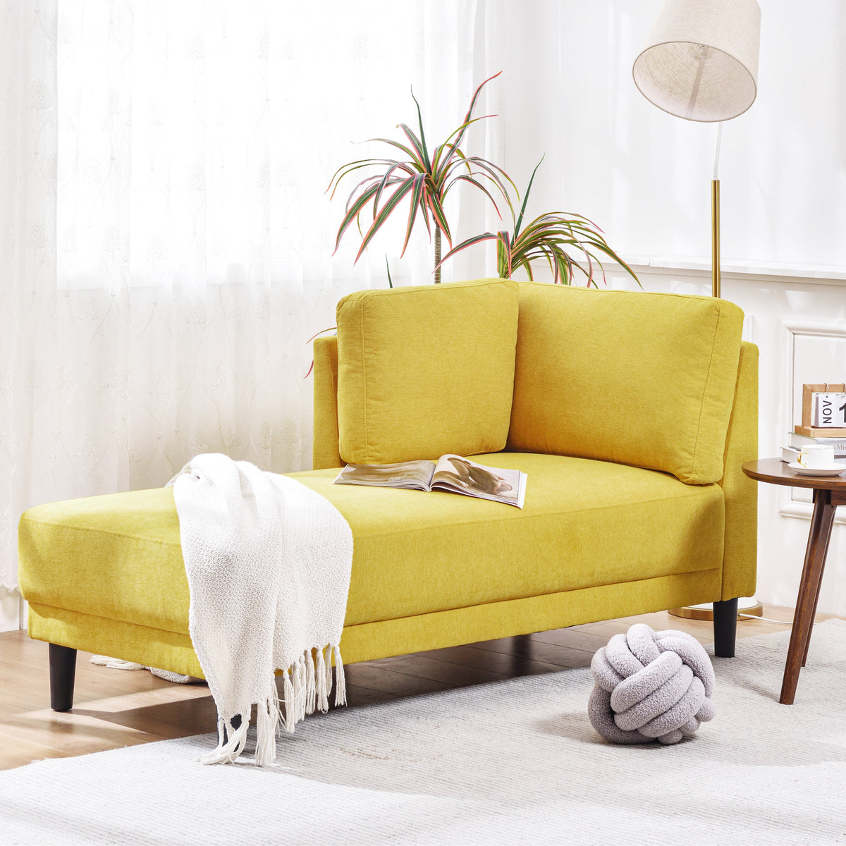 Mid-Century Fabric Chaise Lounge Beige