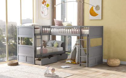 Twin Bunk Bed with Drawers Gray
