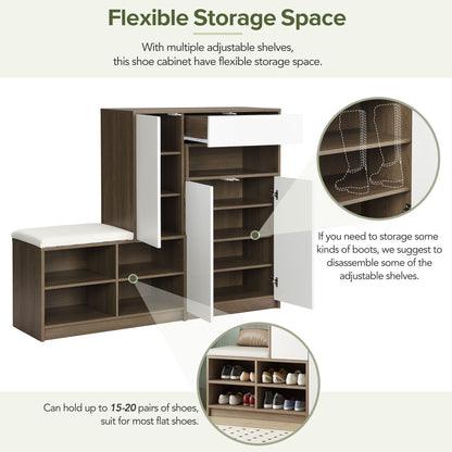 Shoe Cabinet with Soft Cushion Seat and Shelves