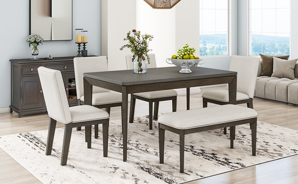 6-Piece Farmhouse Dining Set Beige Gray