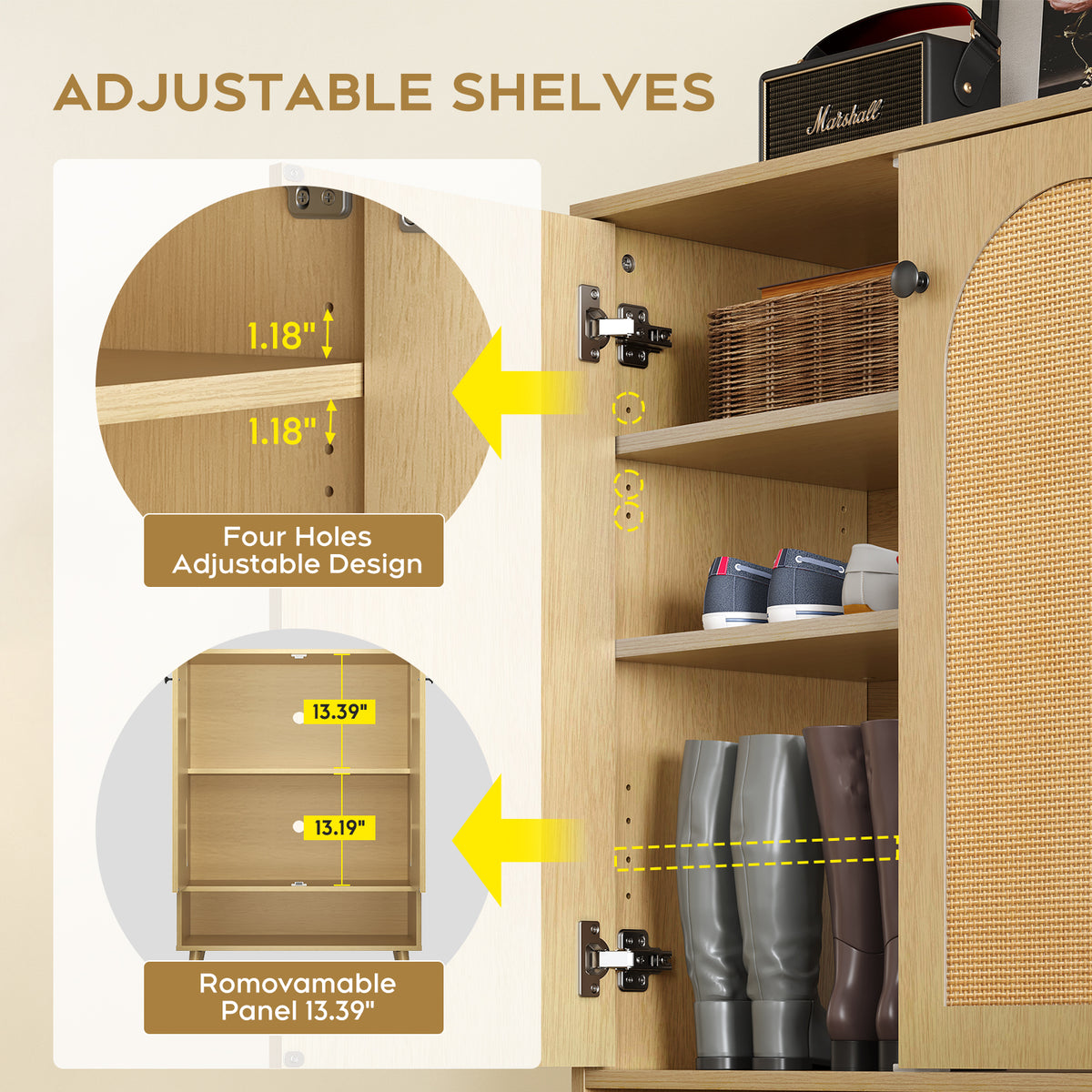 Natural Shoe Cabinet with Adjustable Shelves
