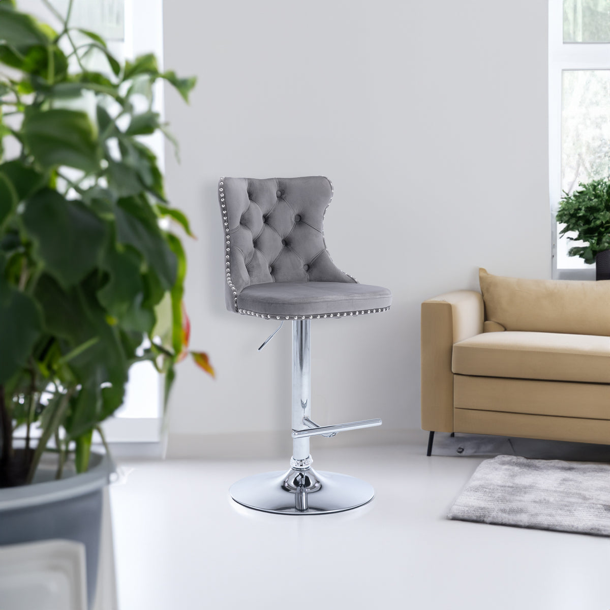 Modern Chrome Bar Stools Set of 2 Gray