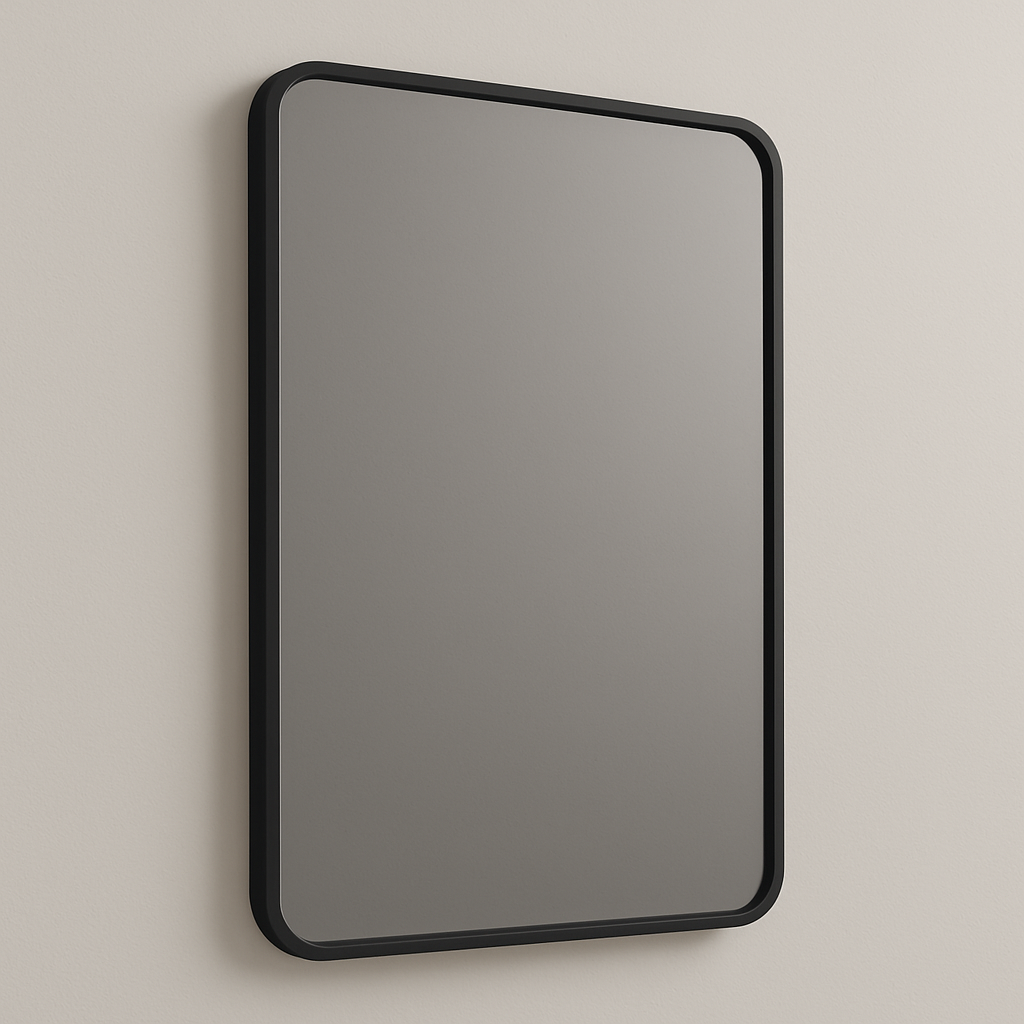 Rounded-Corner Rectangular Bathroom Vanity Mirror — Slim Metal Frame (Matte Black, Brushed Nickel, Brushed Gold)