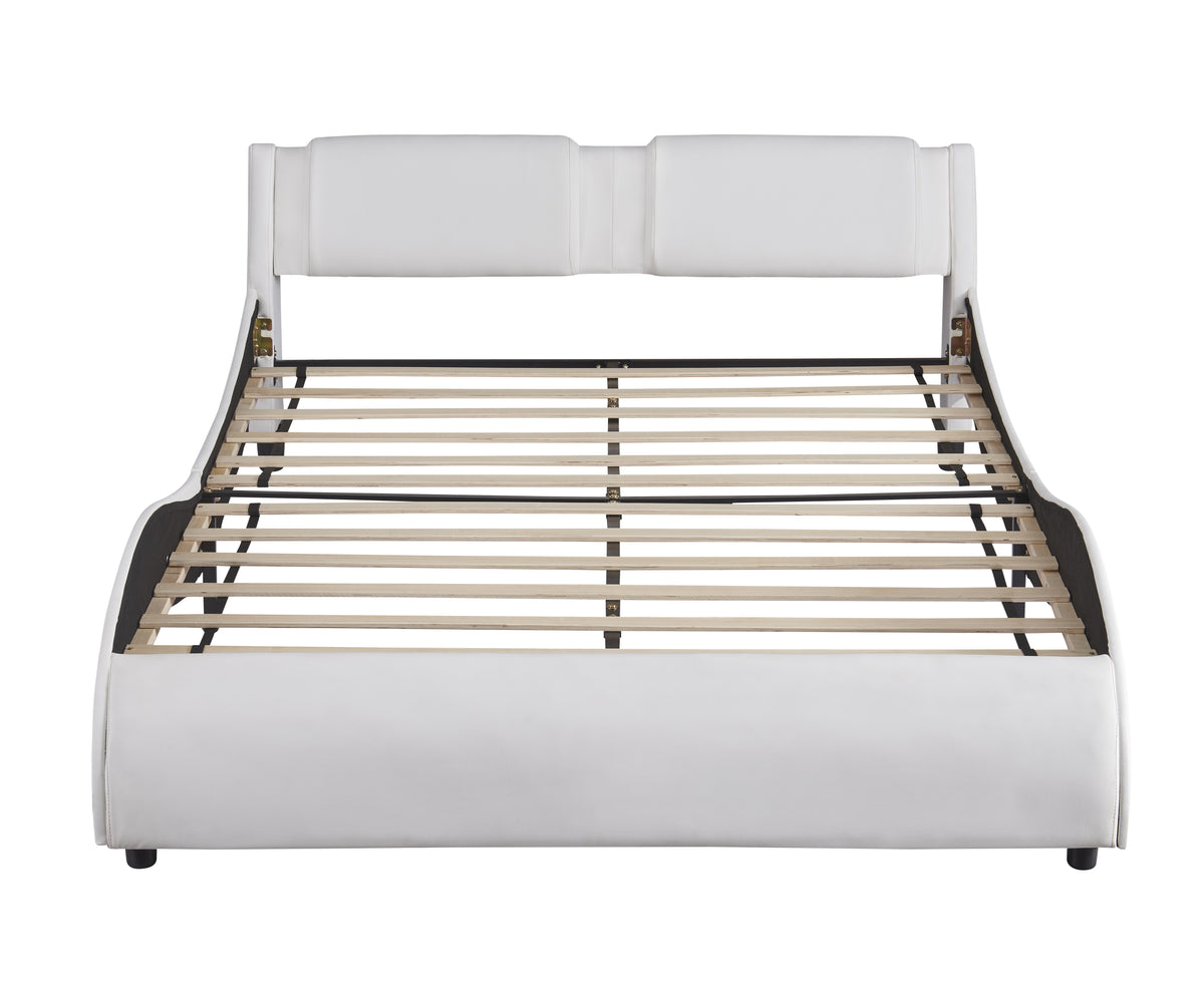 Queen Faux Leather Platform Bed with LED White