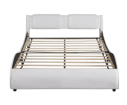 Queen Faux Leather Platform Bed with LED White