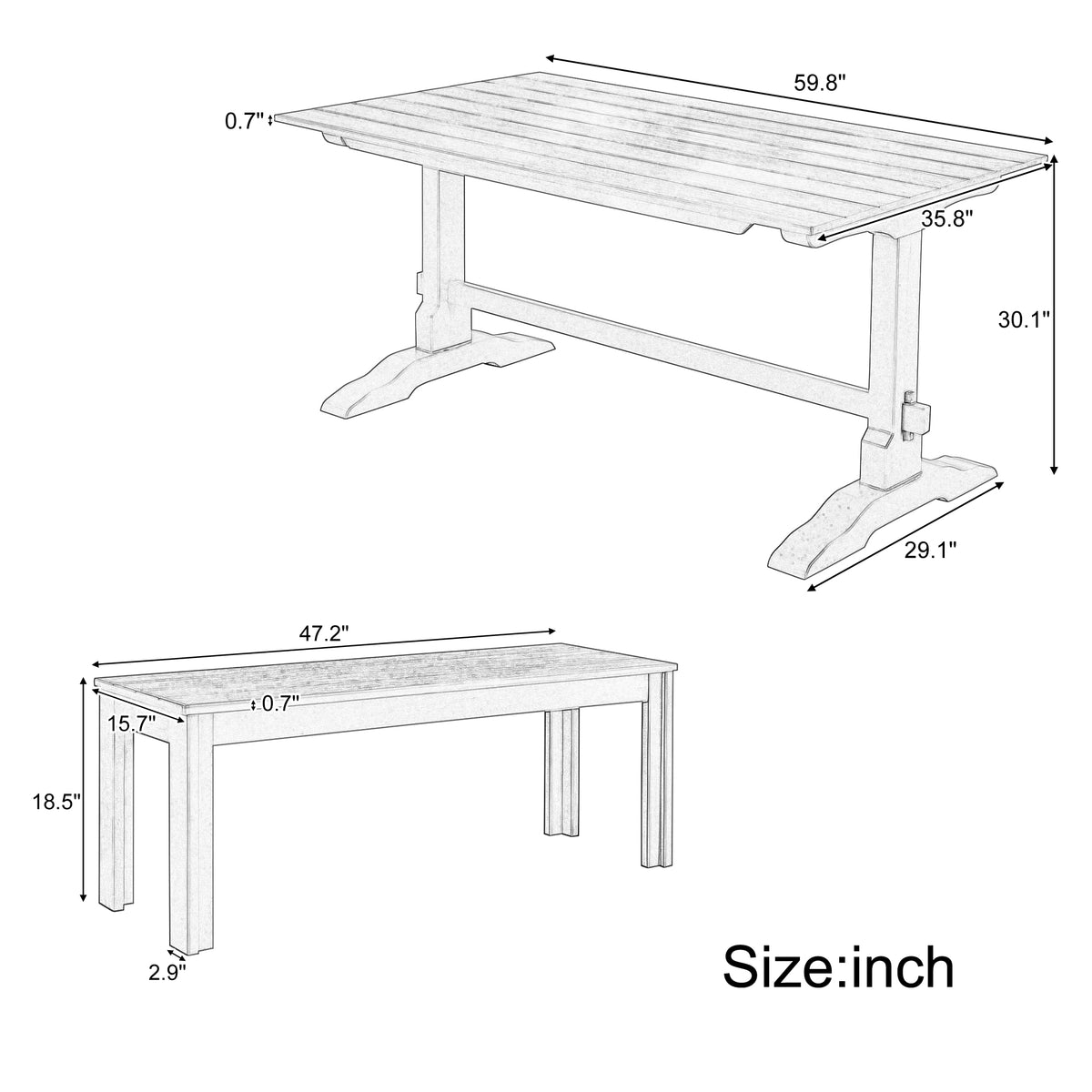 Retro Dining Set (3 pcs) – Natural Wood
