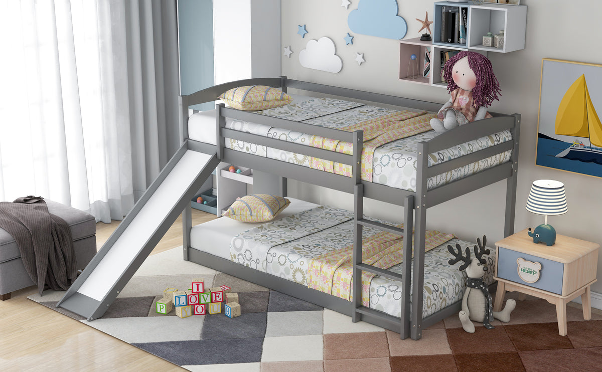 Twin Over Twin Bunk Bed with Slide Gray
