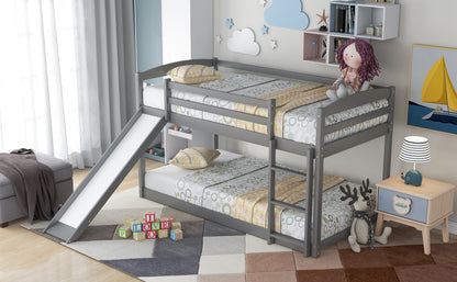Twin Over Twin Bunk Bed with Slide Gray