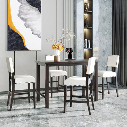 Espresso 5-Piece Counter Height Dining Set – Solid Wood Table with Upholstered Chairs