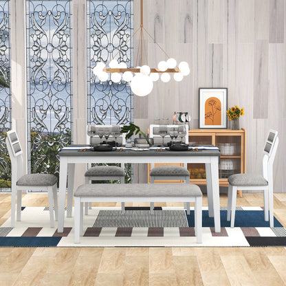 6-Piece Dining Set with Bench White and Gray