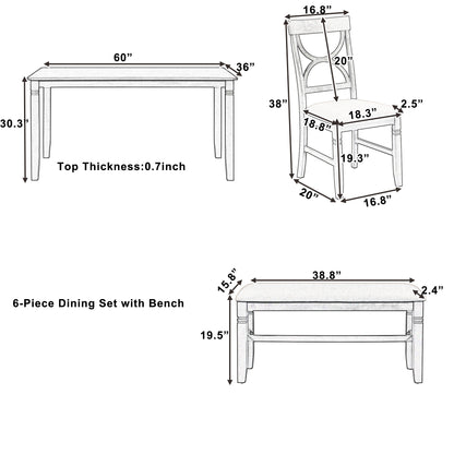6-Piece Farmhouse Dining Set – Gray & White