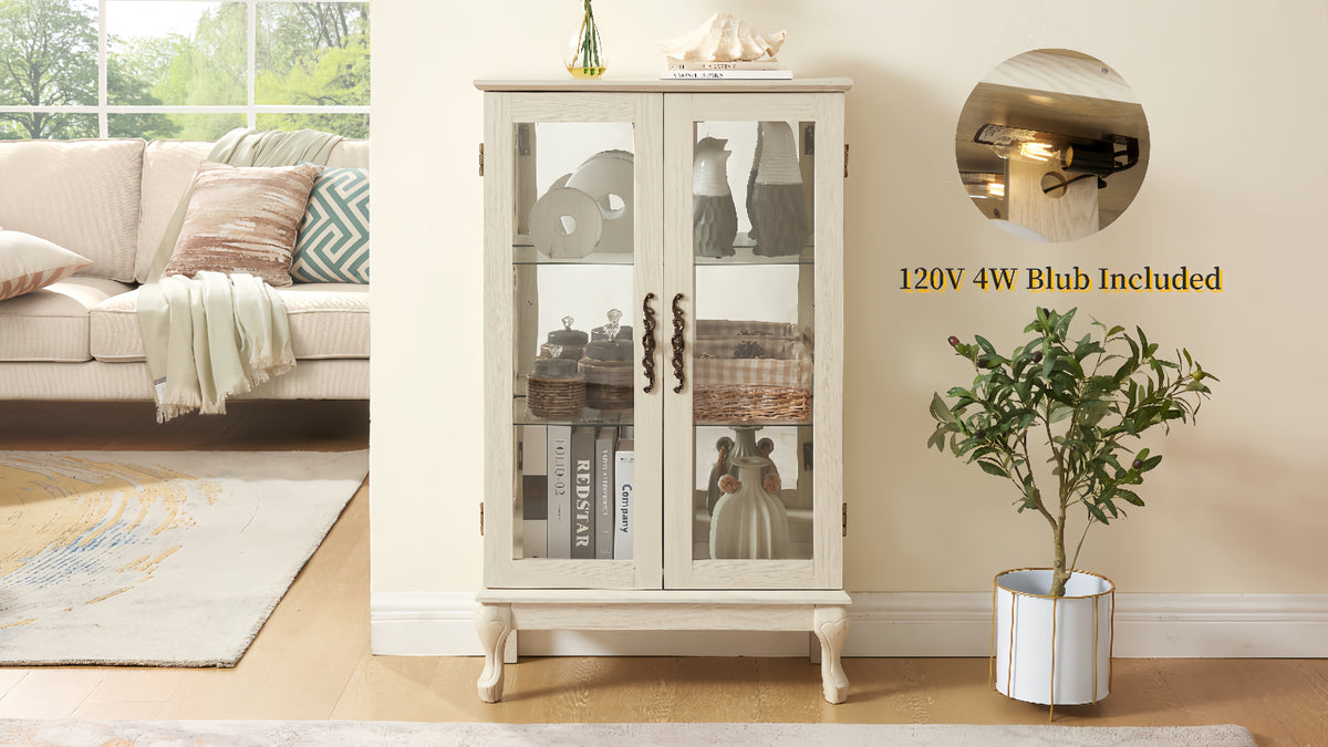 Dual Door Curio Display Cabinet with Adjustable Glass Shelves White