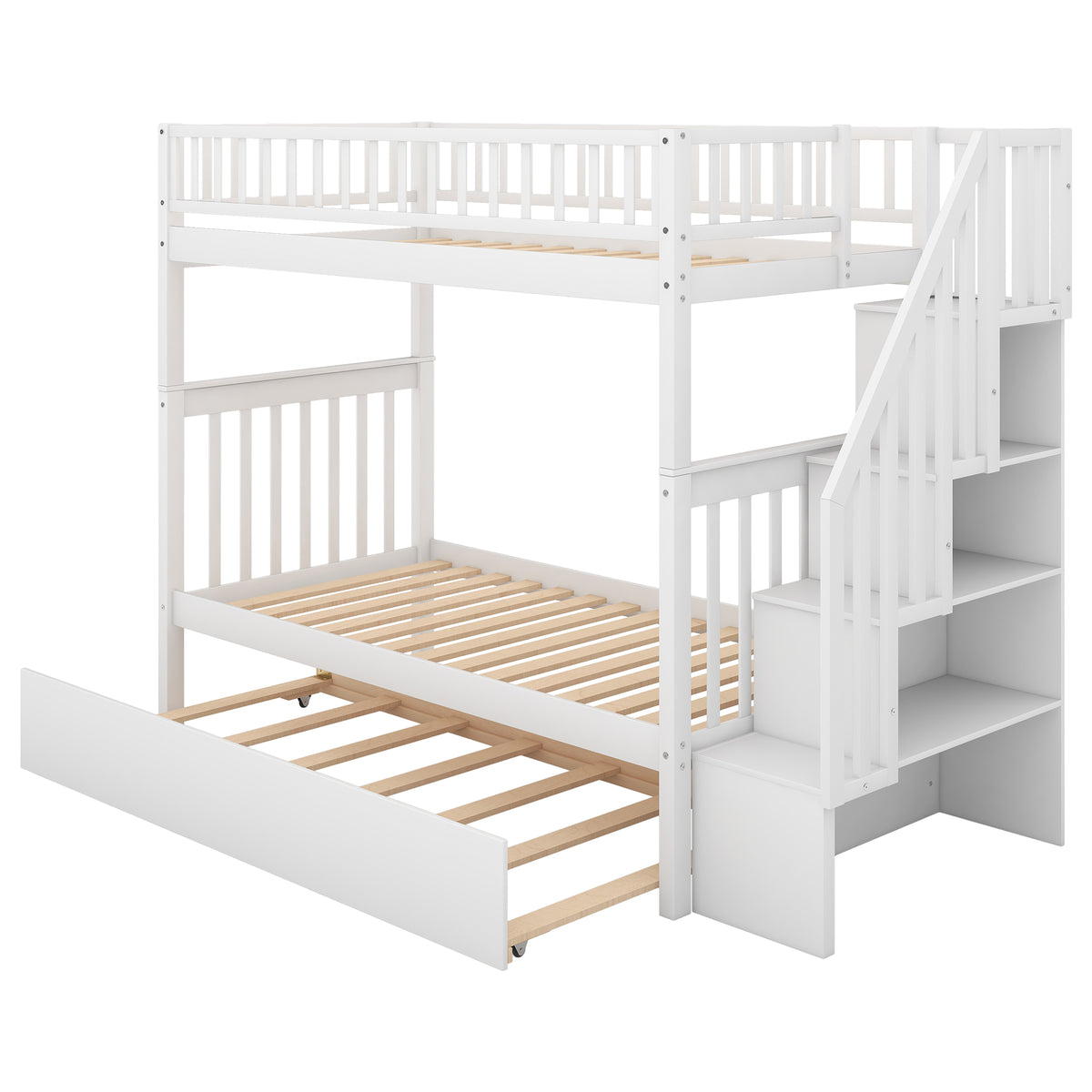 Twin Bunk Bed with Trundle White