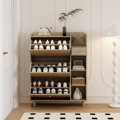 Bohemian Shoe Cabinet with Rattan Flip Drawers Natural