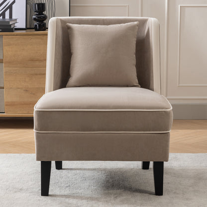 Velvet Wingback Accent Chair – Tan & Cream