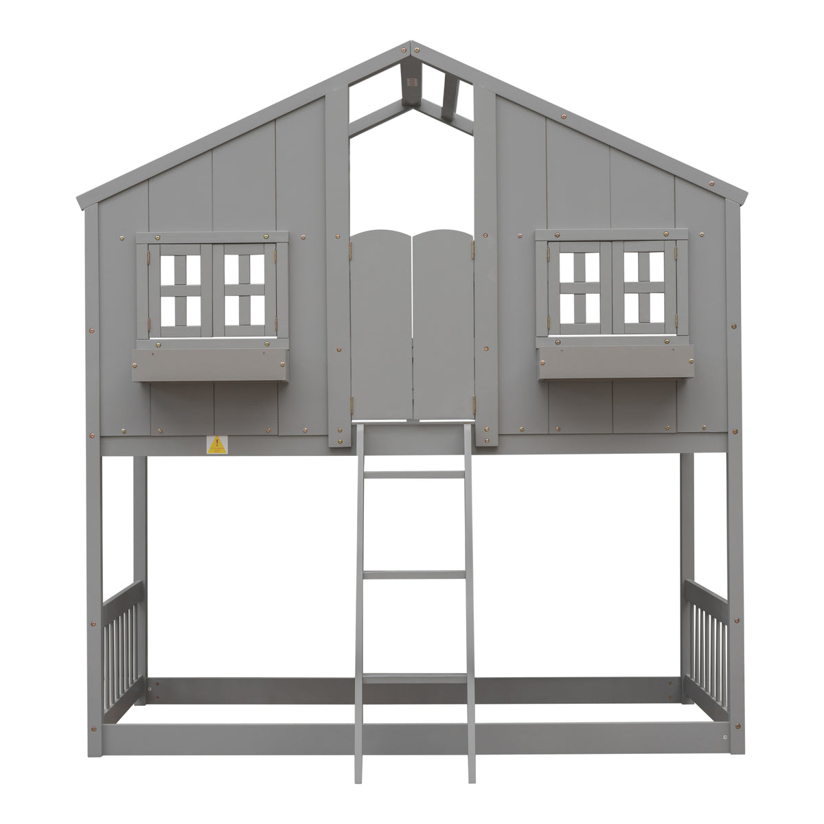 Twin House Bunk Bed with Ladder Grey